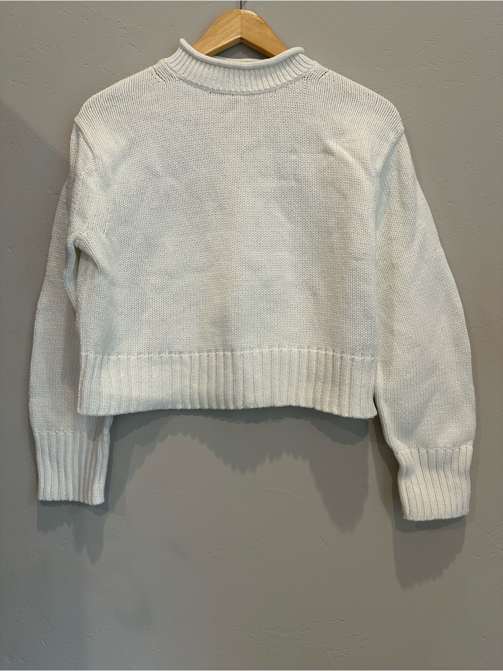 Women's Cream Cropped Rib-Trim Sweater